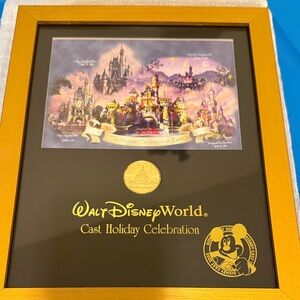 Walt Disney World 2005 cast member Holiday celebration frame print and coin set